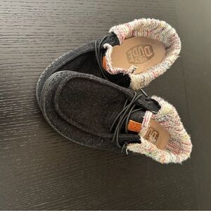 Hey Dude Kids Black Moccasins with Multicolor Trim